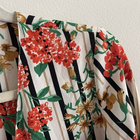 Zara Basic Collection Women S Striped Floral Kimono Sleeves Peplum Wrap Blouse - Picture 7 of 9
